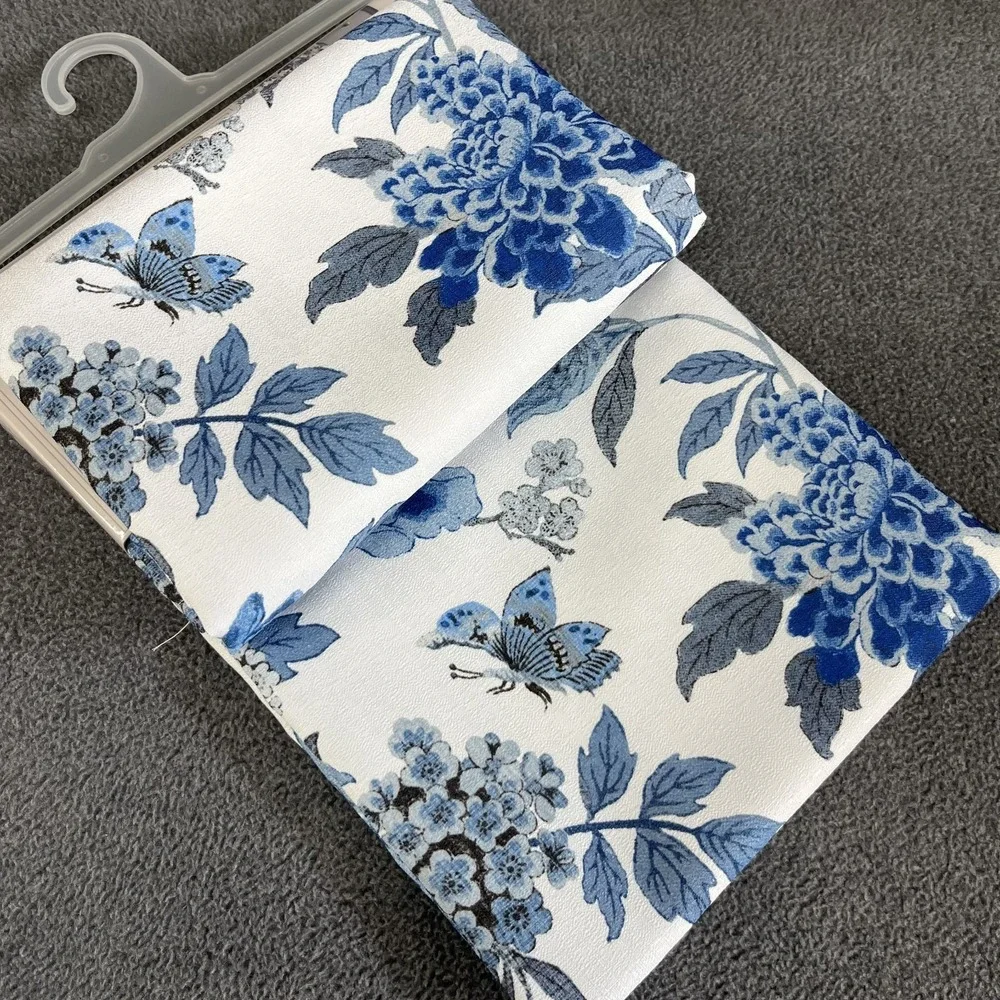 Market Street Bath Fabric Shower Curtain Floral cottage garden Thai Kingdom Blue